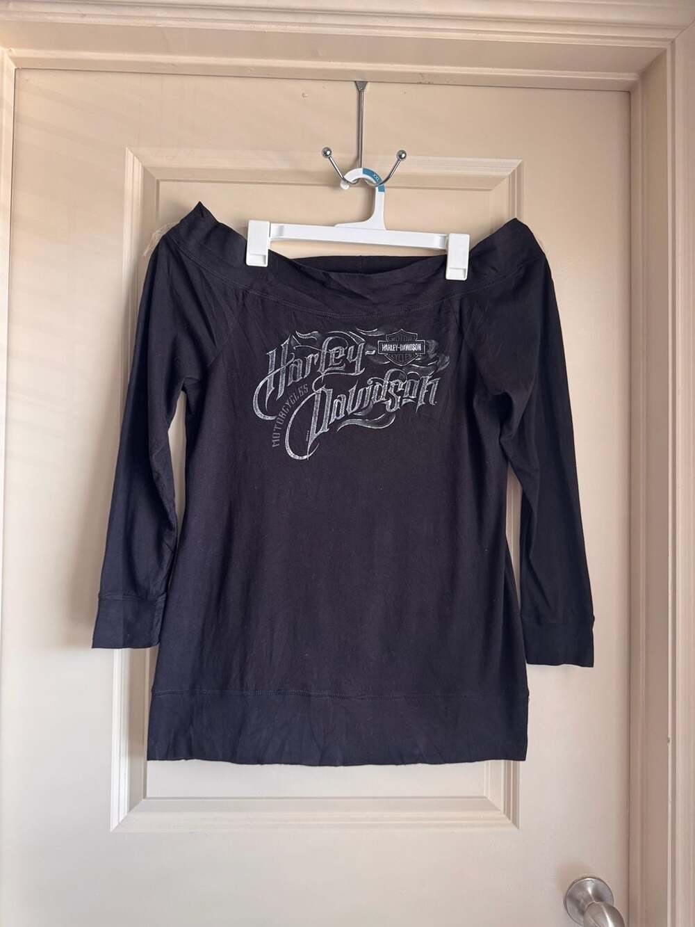 Harley-Davidson Smoky Mountain Black Off-The-Shoulder Long Sleeve Top Size XL